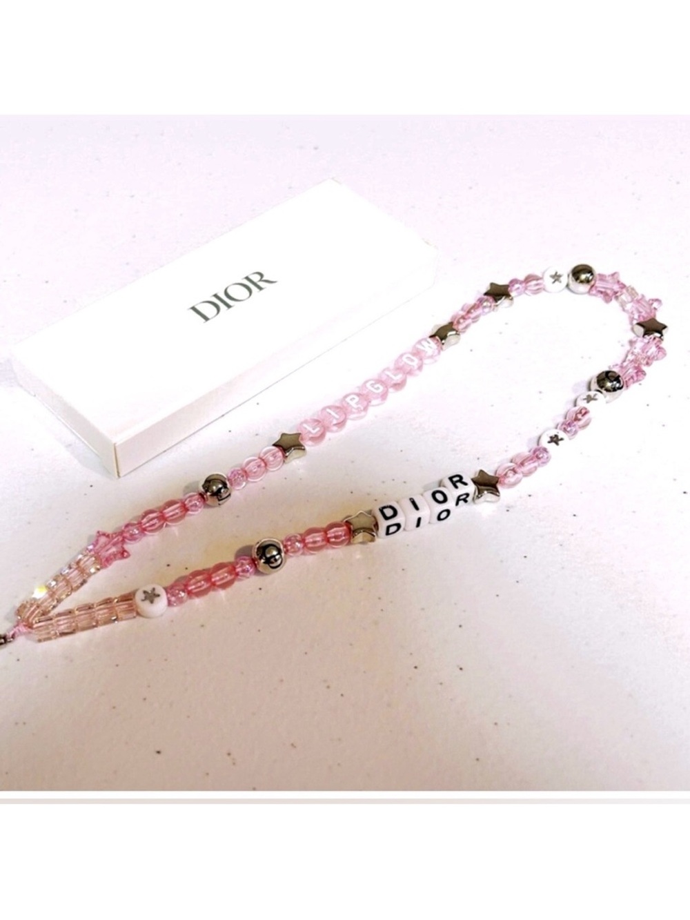 Dior Pink Novelty Beaded Phone Charm Wrist Strap NIB